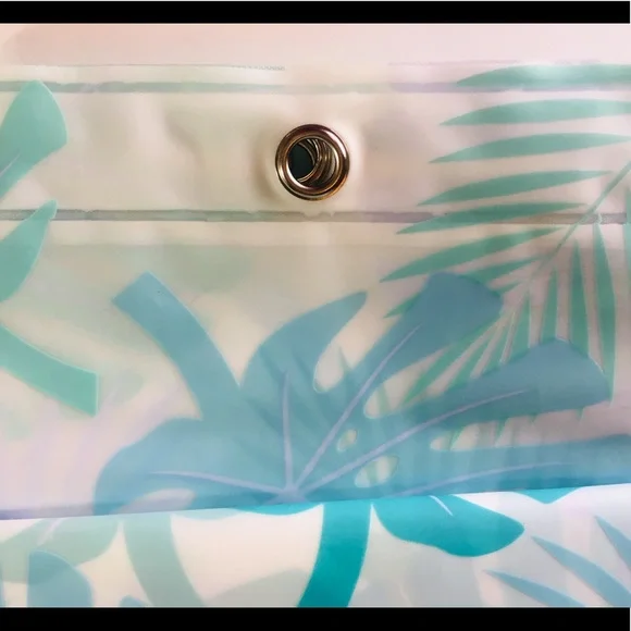 Tropical Jungle Leaves Peva Shower Curtain Shades of Blue Metal Grommets - Picture 8 of 8